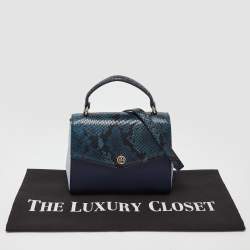Tory Burch Blue Python Effect and Leather Robinson Flap Top Handle Bag