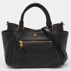 Pre Owned Tory Burch Black Leather Double Pocket Satchel