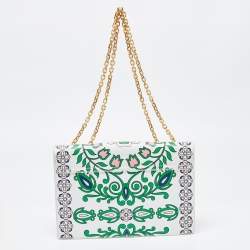 Pre Owned Tory Burch White Floral Print Leather Parker Chain Shoulder Bag