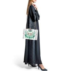 Pre Owned Tory Burch White Floral Print Leather Parker Chain Shoulder Bag