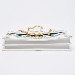 Pre Owned Tory Burch White Floral Print Leather Parker Chain Shoulder Bag