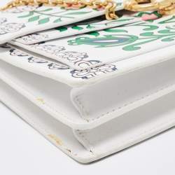 Pre Owned Tory Burch White Floral Print Leather Parker Chain Shoulder Bag