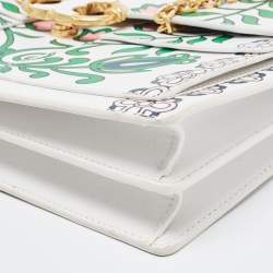 Pre Owned Tory Burch White Floral Print Leather Parker Chain Shoulder Bag