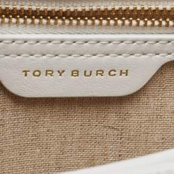 Pre Owned Tory Burch White Floral Print Leather Parker Chain Shoulder Bag