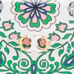 Pre Owned Tory Burch White Floral Print Leather Parker Chain Shoulder Bag