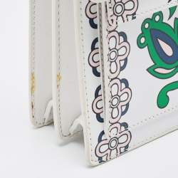 Pre Owned Tory Burch White Floral Print Leather Parker Chain Shoulder Bag