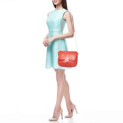 Pre Owned Tory Burch Orange Leather Amanda Round Crossbody Bag