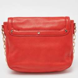 Pre Owned Tory Burch Orange Leather Amanda Round Crossbody Bag