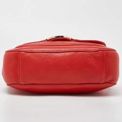 Pre Owned Tory Burch Orange Leather Amanda Round Crossbody Bag