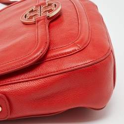 Pre Owned Tory Burch Orange Leather Amanda Round Crossbody Bag