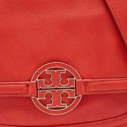 Pre Owned Tory Burch Orange Leather Amanda Round Crossbody Bag