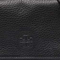 Pre Owned Tory Burch Black Leather Flap Crossbody Bag