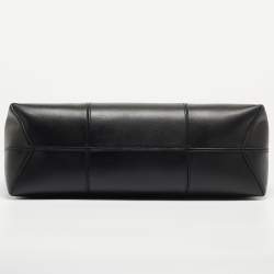 Pre Owned Tory Burch Black Leather Block-T Shopper Tote 