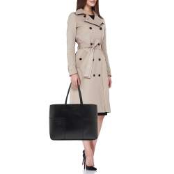 Pre Owned Tory Burch Black Leather Block-T Shopper Tote 