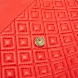 Pre Owned Tory Burch Red Quilted Leather Large Fleming Shoulder Bag