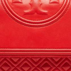 Pre Owned Tory Burch Red Quilted Leather Large Fleming Shoulder Bag