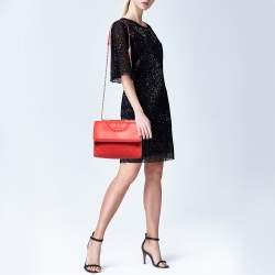 Pre Owned Tory Burch Red Quilted Leather Large Fleming Shoulder Bag