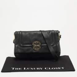 Pre Owned Tory Burch Black Leather Amanda Foldover Crossbody Bag