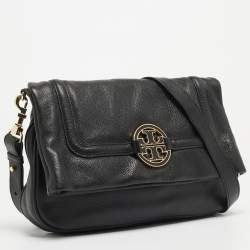 Pre Owned Tory Burch Black Leather Amanda Foldover Crossbody Bag