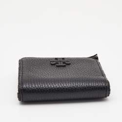 Pre Owned Tory Burch Black Leather Tassel Zip Bifold Wallet