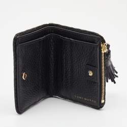 Pre Owned Tory Burch Black Leather Tassel Zip Bifold Wallet