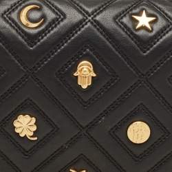 Pre Owned Tory Burch Black Leather Small Farida Fleming Charm Shoulder Bag