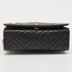 Pre Owned Tory Burch Black Leather Small Farida Fleming Charm Shoulder Bag