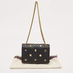 Pre Owned Tory Burch Black Leather Small Farida Fleming Charm Shoulder Bag