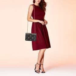 Pre Owned Tory Burch Black Leather Small Farida Fleming Charm Shoulder Bag