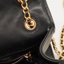 Pre Owned Tory Burch Black Leather Small Farida Fleming Charm Shoulder Bag