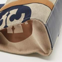 Tory Burch Tri Color Canvas and Leather Shopper Tote