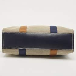 Tory Burch Tri Color Canvas and Leather Shopper Tote