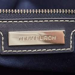 Tory Burch Tri Color Canvas and Leather Shopper Tote