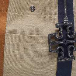 Tory Burch Tri Color Canvas and Leather Shopper Tote