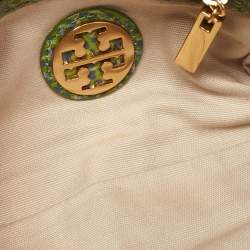 Tory Burch Green Python Print Laminate Leather Shoulder Bag