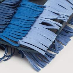 Pre Owned Tory Burch Multi Tone Blue Nubuck Fringe Wristlet Pouch