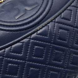 Pre Owned Tory Burch Navy Blue Leather Small Fleming Shoulder Bag