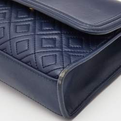Pre Owned Tory Burch Navy Blue Leather Small Fleming Shoulder Bag