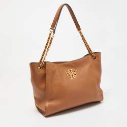 Pre Owned Tory Burch Brown Leather Small Britten Slouchy Tote