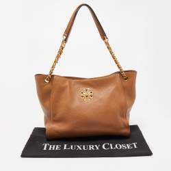 Pre Owned Tory Burch Brown Leather Small Britten Slouchy Tote