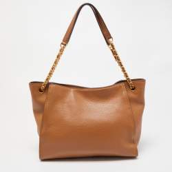 Pre Owned Tory Burch Brown Leather Small Britten Slouchy Tote