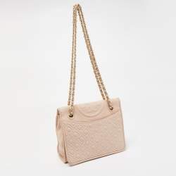 Pre Owned Tory Burch Light Pink Leather Medium Fleming Shoulder Bag