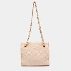 Pre Owned Tory Burch Light Pink Leather Medium Fleming Shoulder Bag