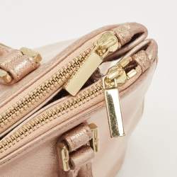 Pre Owned Tory Burch Rose Gold Patent Leather Small Robinson Double Zip Tote