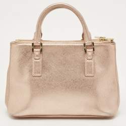 Pre Owned Tory Burch Rose Gold Patent Leather Small Robinson Double Zip Tote