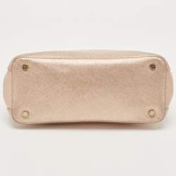 Pre Owned Tory Burch Rose Gold Patent Leather Small Robinson Double Zip Tote