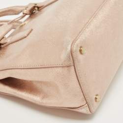 Pre Owned Tory Burch Rose Gold Patent Leather Small Robinson Double Zip Tote