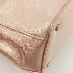 Pre Owned Tory Burch Rose Gold Patent Leather Small Robinson Double Zip Tote