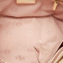 Pre Owned Tory Burch Rose Gold Patent Leather Small Robinson Double Zip Tote