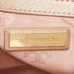 Pre Owned Tory Burch Rose Gold Patent Leather Small Robinson Double Zip Tote